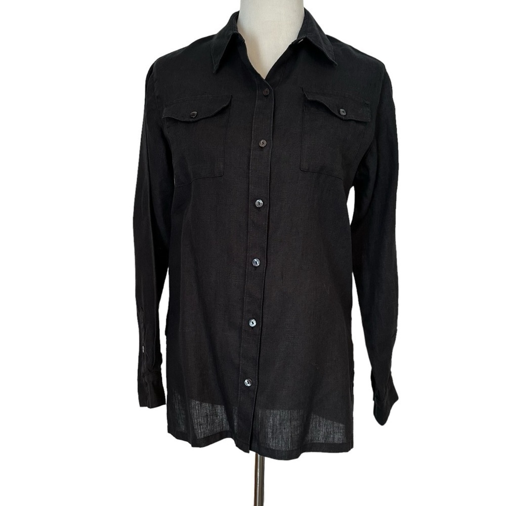 Chicos black linen blouse in size small